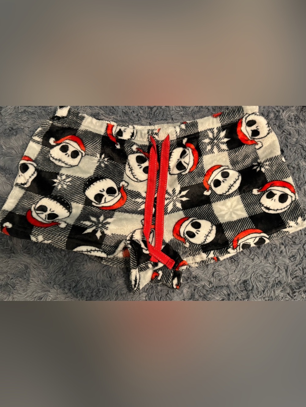 Disney The Nightmare Before Christmas Plush Lounge Shorts in Black White and Red